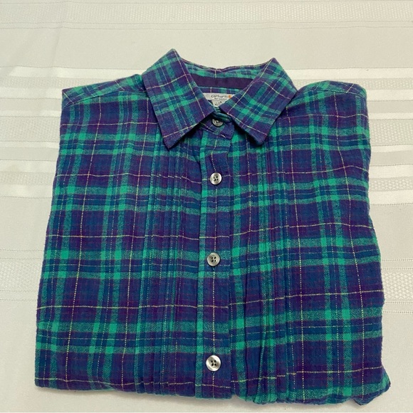 Carhartt Womens Pleated Gathered Back Flannel Button Down Shirt- EUC Size S - Picture 3 of 8